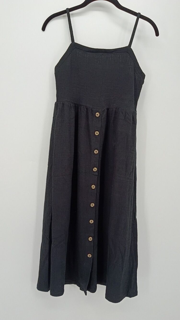 Madewell Black Cami Button Front Midi Dress Minimalist 90s Boho XXS Babydoll